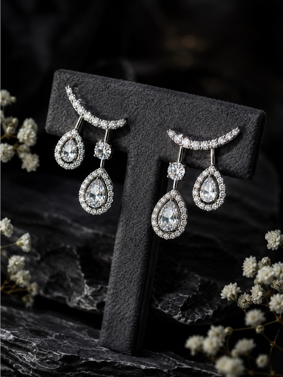 Anthropologie Jewelry - Silver Teardrop Crystal Dangle Earrings - Silver
